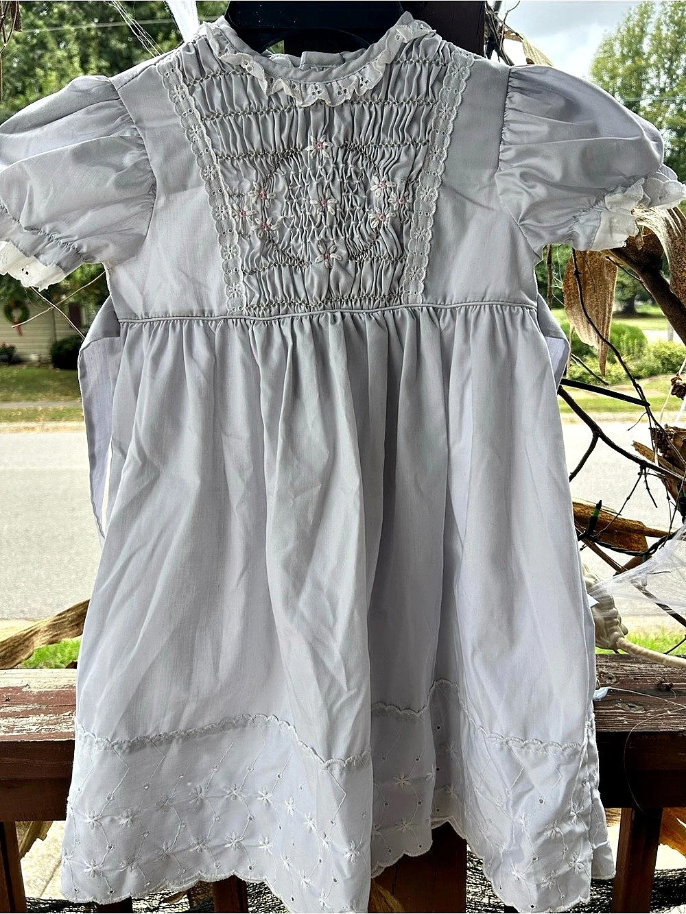 Polly Flinders Girls White Eyelet Smocked Dress